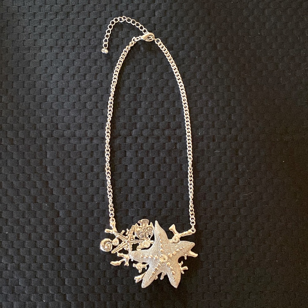 Silver Necklace Starfish, Sand Dollar, Reef/Nautical Studded